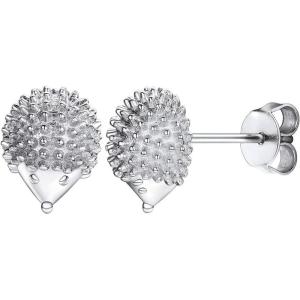 925 Silver Cute Pig/Panda Bear/Dog/Cat Earrings Stud Solid Sterling Jewelry ” Kiss me Hug Me” 3D Kitten Earring(07.Hedgehog)