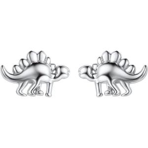 925 Silver Cute Pig/Panda Bear/Dog/Cat Earrings Stud Solid Sterling Jewelry ” Kiss me Hug Me” 3D Kitten Earring(09.Dinosaur)