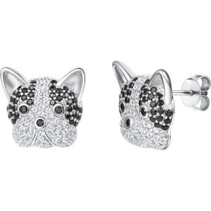 925 Silver Cute Pig/Panda Bear/Dog/Cat Earrings Stud Solid Sterling Jewelry ” Kiss me Hug Me” 3D Kitten Earring(19.French bulldog)