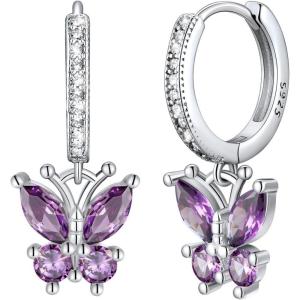 SILVERCUTE 925 Sterling Silver Butterfly Earrings – Hypoallergenic Birthstone Earrings for Women, Butterfly Dangle Earring,Dainty Birthday Gifts for Women/Her(06.June(Alexandrite))
