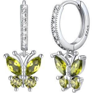 SILVERCUTE 925 Sterling Silver Butterfly Earrings – Hypoallergenic Birthstone Earrings for Women, Butterfly Dangle Earring,Dainty Birthday Gifts for Women/Her(08.August(Peridot))