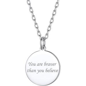 SILVERCUTE Custom Initial Disc Necklace 925 Sterling Silver Minimalist Personalized Circle/Heart Pendant Text Engravable with Name/Date/Locations Medal Necklaces for Men Women(A-Circle Disc(15mm))
