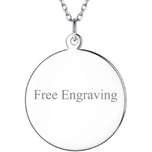SILVERCUTE Custom Initial Disc Necklace 925 Sterling Silver Minimalist Personalized Circle/Heart Pendant Text Engravable with Name/Date/Locations Medal Necklaces for Men Women(A-Circle Disc(25mm))