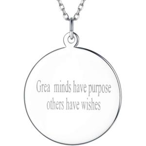 SILVERCUTE Custom Initial Disc Necklace 925 Sterling Silver Minimalist Personalized Circle/Heart Pendant Text Engravable with Name/Date/Locations Medal Necklaces for Men Women(A-Circle Disc(28mm))