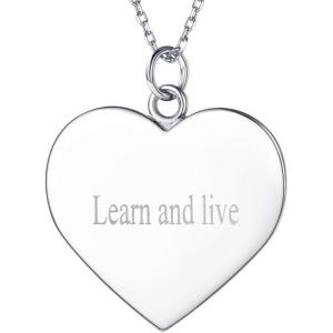 SILVERCUTE Custom Initial Disc Necklace 925 Sterling Silver Minimalist Personalized Circle/Heart Pendant Text Engravable with Name/Date/Locations Medal Necklaces for Men Women(B-Heart Disc(25mm))