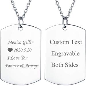 SILVERCUTE Custom Initial Disc Necklace 925 Sterling Silver Minimalist Personalized Circle/Heart Pendant Text Engravable with Name/Date/Locations Medal Necklaces for Men Women(E-Dog Tags)
