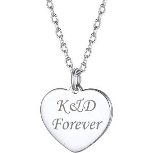SILVERCUTE Custom Initial Disc Necklace 925 Sterling Silver Minimalist Personalized Circle/Heart Pendant Text Engravable with Name/Date/Locations Medal Necklaces for Men Women(B-Heart Disc(15mm))