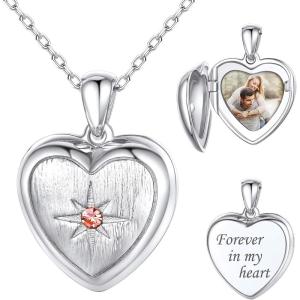 SILVERCUTE Personalized & Engraved Locket Necklace with 18″ Chain -Angel Wings Locket, Custom Heart Locket Pendant that Holds Picture, Sterling Silver or Gold Plated(D-Sterling Silver You’re My Sunshine)