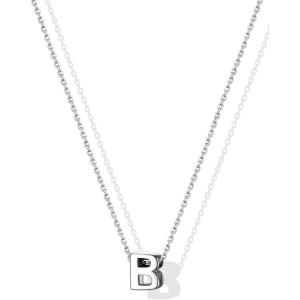 SILVERCUTE Small Sterling Silver Initial Necklace for Women,Dainty Silver Letter Necklace with Adjustable Chain,16″-18″(B)