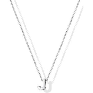 SILVERCUTE Small Sterling Silver Initial Necklace for Women,Dainty Silver Letter Necklace with Adjustable Chain,16″-18″(J)