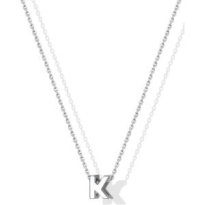 SILVERCUTE Small Sterling Silver Initial Necklace for Women,Dainty Silver Letter Necklace with Adjustable Chain,16″-18″(K)