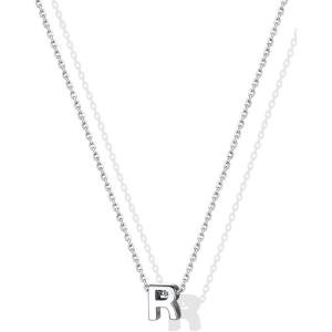 SILVERCUTE Small Sterling Silver Initial Necklace for Women,Dainty Silver Letter Necklace with Adjustable Chain,16″-18″(R)