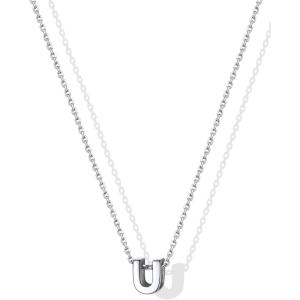 SILVERCUTE Small Sterling Silver Initial Necklace for Women,Dainty Silver Letter Necklace with Adjustable Chain,16″-18″(U)
