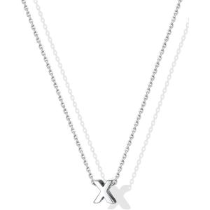 SILVERCUTE Small Sterling Silver Initial Necklace for Women,Dainty Silver Letter Necklace with Adjustable Chain,16″-18″(X)