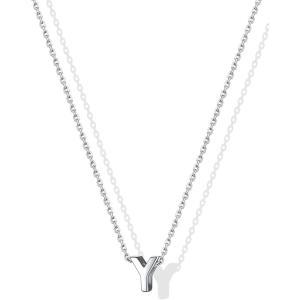 SILVERCUTE Small Sterling Silver Initial Necklace for Women,Dainty Silver Letter Necklace with Adjustable Chain,16″-18″(Y)