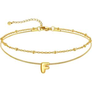 U7 14K Gold Initial Ankle Bracelets for Women Waterproof,Layered Gold Letter Anklets No Tainish,Summer Beach Foot Jewelry(F)