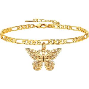 U7 Butterfly Anklets for Women, Dainty Figaro Ankle Chain Bracelet for Teen Grils, Summer Beach Foot Chain Jewelry