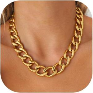 U7 Chunky Cuban Link Chain for Women, Stainless Steel Chain Necklace, Dainty 14K Gold/Silver Thick Trendy Punk Hip Hop Cuban Chain, 12mm/16mm/20mm(20mm-Gold)
