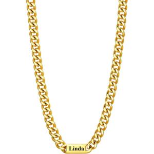 U7 Cuban Link Chain Custom Name Necklace for Men, Stainless Steel/Black/Gold Plated Men Necklaces with 1-6 Names Engraved, 5/7 mm Width, 18/20/22/24 Inches Length, Thick Hip Hop Family Chains Jewelry(c. 7mm Gold)