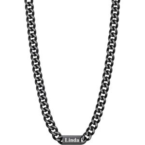 U7 Cuban Link Chain Custom Name Necklace for Men, Stainless Steel/Black/Gold Plated Men Necklaces with 1-6 Names Engraved, 5/7 mm Width, 18/20/22/24 Inches Length, Thick Hip Hop Family Chains Jewelry(b. 7mm Black)