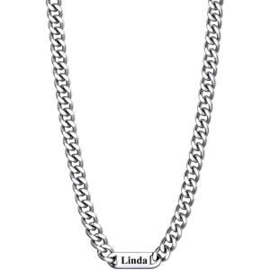 U7 Cuban Link Chain Custom Name Necklace for Men, Stainless Steel/Black/Gold Plated Men Necklaces with 1-6 Names Engraved, 5/7 mm Width, 18/20/22/24 Inches Length, Thick Hip Hop Family Chains Jewelry(a. 7mm Steel)