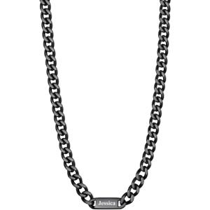 U7 Cuban Link Chain Custom Name Necklace for Men, Stainless Steel/Black/Gold Plated Men Necklaces with 1-6 Names Engraved, 5/7 mm Width, 18/20/22/24 Inches Length, Thick Hip Hop Family Chains Jewelry(b. 5mm Black)