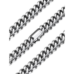 U7 Cuban Link Chain Necklace for Men, Stainless Steel/Black/Gold Mens Necklaces, Chunky Curb Chain Necklace in 6/9/12mm Width 18-30 Inches, Thick Choker Jewelry with Box Packed(a. 12mm Steel)