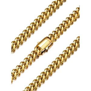U7 Cuban Link Chain Necklace for Men, Stainless Steel/Black/Gold Mens Necklaces, Chunky Curb Chain Necklace in 6/9/12mm Width 18-30 Inches, Thick Choker Jewelry with Box Packed(c. 6mm Gold)