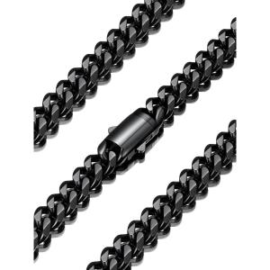 U7 Cuban Link Chain Necklace for Men, Stainless Steel/Black/Gold Mens Necklaces, Chunky Curb Chain Necklace in 6/9/12mm Width 18-30 Inches, Thick Choker Jewelry with Box Packed(b. 9mm Black)