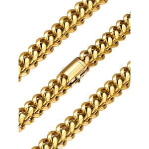 U7 Cuban Link Chain Necklace for Men, Stainless Steel/Black/Gold Mens Necklaces, Chunky Curb Chain Necklace in 6/9/12mm Width 18-30 Inches, Thick Choker Jewelry with Box Packed(c. 12mm Gold)