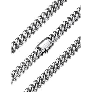 U7 Cuban Link Chain Necklace for Men, Stainless Steel/Black/Gold Mens Necklaces, Chunky Curb Chain Necklace in 6/9/12mm Width 18-30 Inches, Thick Choker Jewelry with Box Packed(a. 6mm Steel)