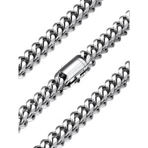 U7 Cuban Link Chain Necklace for Men, Stainless Steel/Black/Gold Mens Necklaces, Chunky Curb Chain Necklace in 6/9/12mm Width 18-30 Inches, Thick Choker Jewelry with Box Packed(a. 9mm Steel)