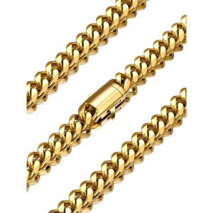 U7 Cuban Link Chain Necklace for Men, Stainless Steel/Black/Gold Mens Necklaces, Chunky Curb Chain Necklace in 6/9/12mm Width 18-30 Inches, Thick Choker Jewelry with Box Packed(c. 9mm Gold)