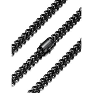 U7 Cuban Link Chain Necklace for Men, Stainless Steel/Black/Gold Mens Necklaces, Chunky Curb Chain Necklace in 6/9/12mm Width 18-30 Inches, Thick Choker Jewelry with Box Packed(b. 6mm Black)