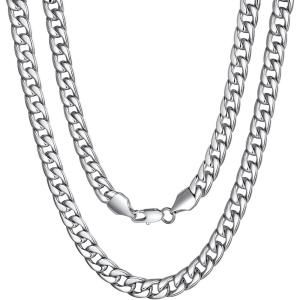 U7 Cuban Link Chain for Men Women Stainless Steel Curb Necklace, 7/9/12/15 MM Chunky Chain Silver/Gold/Black Mens Hip Hop Jewelry 18”-30”(a. 7mm-silver)