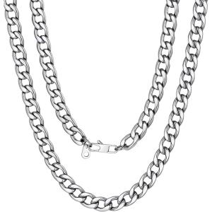 U7 Cuban Link Chain for Men Women Stainless Steel Curb Necklace, 7/9/12/15 MM Chunky Chain Silver/Gold/Black Mens Hip Hop Jewelry 18”-30”(a. 9mm-silver)