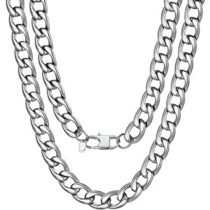 U7 Cuban Link Chain for Men Women Stainless Steel Curb Necklace, 7/9/12/15 MM Chunky Chain Silver/Gold/Black Mens Hip Hop Jewelry 18”-30”(b. 12mm-silver)