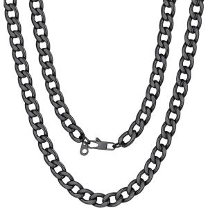 U7 Cuban Link Chain for Men Women Stainless Steel Curb Necklace, 7/9/12/15 MM Chunky Chain Silver/Gold/Black Mens Hip Hop Jewelry 18”-30”(c. 9mm-black)