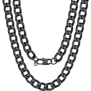 U7 Cuban Link Chain for Men Women Stainless Steel Curb Necklace, 7/9/12/15 MM Chunky Chain Silver/Gold/Black Mens Hip Hop Jewelry 18”-30”(d. 12mm-black)