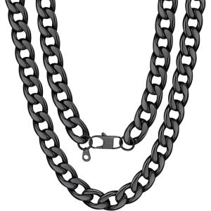 U7 Cuban Link Chain for Men Women Stainless Steel Curb Necklace, 7/9/12/15 MM Chunky Chain Silver/Gold/Black Mens Hip Hop Jewelry 18”-30”(d. 15mm-black)