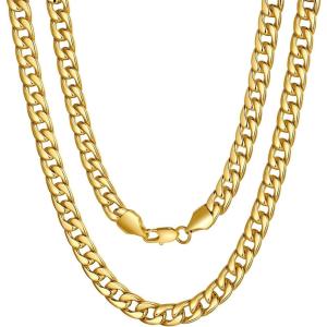 U7 Cuban Link Chain for Men Women Stainless Steel Curb Necklace, 7/9/12/15 MM Chunky Chain Silver/Gold/Black Mens Hip Hop Jewelry 18”-30”(e. 7mm-gold)