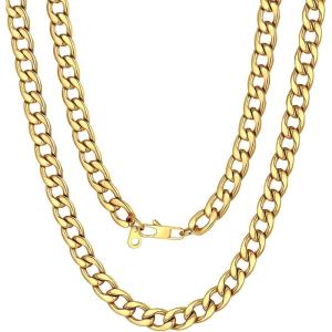 U7 Cuban Link Chain for Men Women Stainless Steel Curb Necklace, 7/9/12/15 MM Chunky Chain Silver/Gold/Black Mens Hip Hop Jewelry 18”-30”(e. 9mm-gold)