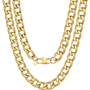 U7 Cuban Link Chain for Men Women Stainless Steel Curb Necklace, 7/9/12/15 MM Chunky Chain Silver/Gold/Black Mens Hip Hop Jewelry 18”-30”(f. 12mm-gold)