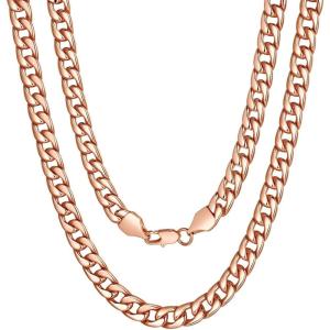 U7 Cuban Link Chain for Men Women Stainless Steel Curb Necklace, 7/9/12/15 MM Chunky Chain Silver/Gold/Black Mens Hip Hop Jewelry 18”-30”(g. 7mm-rose gold)