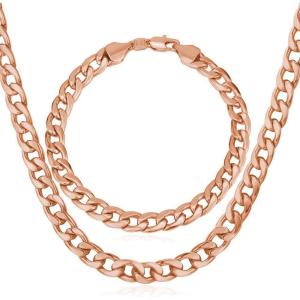 U7 Cuban Link Chain for Men Women Stainless Steel Curb Necklace, 7/9/12/15 MM Chunky Chain Silver/Gold/Black Mens Hip Hop Jewelry 18”-30”(h.7mm-rose gold-cuban chain set)