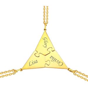 U7 Custom BFF Necklaces for Women,18K Gold Plated Friendship/Family Jewelry Personalized Name Puzzle Pieces Pendant Necklace(3 Set-Gold)