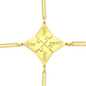 U7 Custom BFF Necklaces for Women,18K Gold Plated Friendship/Family Jewelry Personalized Name Puzzle Pieces Pendant Necklace(4 Set-Gold)
