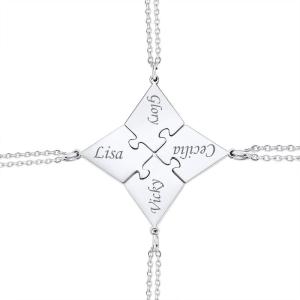 U7 Custom BFF Necklaces for Women,18K Gold Plated Friendship/Family Jewelry Personalized Name Puzzle Pieces Pendant Necklace(4 Set-Steel)