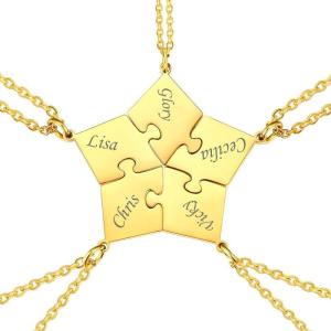 U7 Custom BFF Necklaces for Women,18K Gold Plated Friendship/Family Jewelry Personalized Name Puzzle Pieces Pendant Necklace(5 Set-Gold)