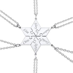 U7 Custom BFF Necklaces for Women,18K Gold Plated Friendship/Family Jewelry Personalized Name Puzzle Pieces Pendant Necklace(6 Set-Steel)